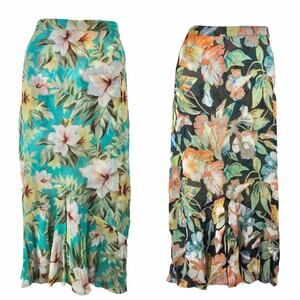 Reversible Floral Skirt Multi-colored Hawaiian Tropical Flowers Print